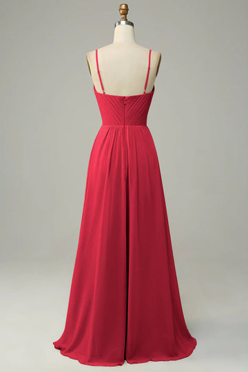 Tirantes de Espagueti Vestido de Dama de Honor Sin Mangas Rojo